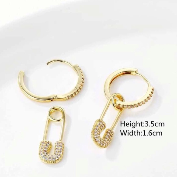 Gold 16K Versatile Rhinestone Accent Safety Pin Earrings - Picture 3 of 3